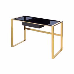 Bureau  avec 1 tiroir - Verre trempé et acier - Noir et doré - SALI de Pascal Morabito