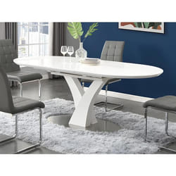Table à manger extensible - 6 à 8 personnes - MDF et métal inoxydable - Blanc laqué - TALARA