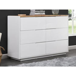 Commode AMANI - 6 tiroirs - MDF - Blanc laqué et Chêne