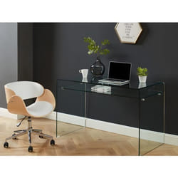 Chaise de bureau - Simili et métal chromé - Chêne et Blanc - Hauteur ajustable - JELSA