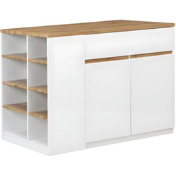 Vente-unique - Ilot central de cuisine avec rangements - Blanc et Naturel - meili