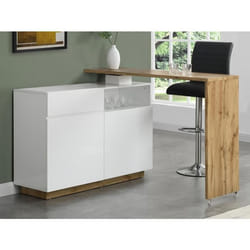 Meuble de bar pivotant avec 2 portes 1 tiroir et 1 niche en MDF - Blanc laqué et Naturel - ELDIR