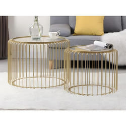 Lot de 2 tables basses en métal et verre - Doré - FERIDA