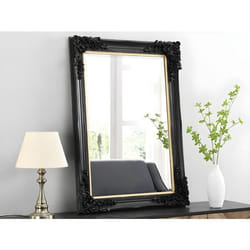 Miroir biseauté en bois deucalyptus avec moulures - L. 79 x H. 109 cm - Noir - ATALAYA