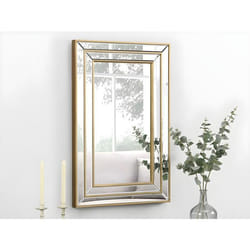 Miroir biseauté en bois deucalyptus - L. 60 x H. 90 cm - Doré - BAKOU
