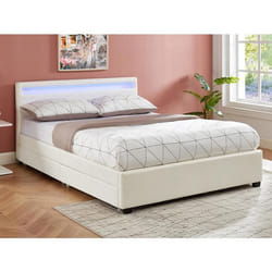 Lit 140 x 190 cm avec rangements - Simili blanc avec LEDs - ALOIS II