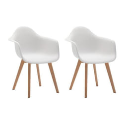 Lot de 2 chaises avec accoudoirs VIXI - Polypropylène et Hêtre - Blanc