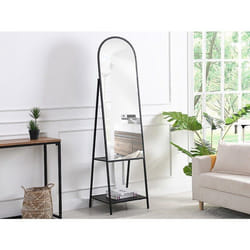 Vente-unique - Miroir Sur Pied Avec 2 Étagères - Métal - L.46 X P. 41 X H. 172 Cm - Noir - Livio