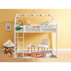 Lit mezzanine cabane 90 x 190 cm - Pin massif - Blanc - TARZIA