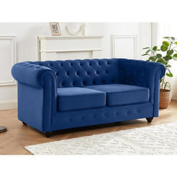 Canapé 2 places CHESTERFIELD - Velours bleu roi