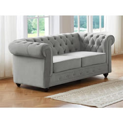 Canapé 2 places CHESTERFIELD - Velours gris clair
