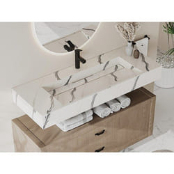 Vente-unique - Vasque Suspendue En Solid Surface Effet Marbre Blanc - Takotna - L120.2 X L45.2 X H8 Cm
