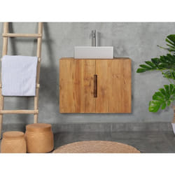 Meuble sous vasque suspendu en teck clair - 80 cm - SAWAN