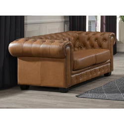 Canapé chesterfield 2 places BRENTON 100% cuir de buffle premium - Caramel vintage