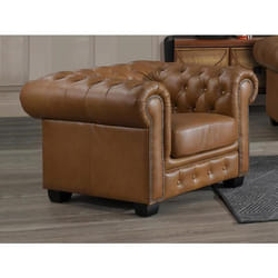 Fauteuil chesterfield BRENTON 100% cuir de buffle premium - Caramel vintage
