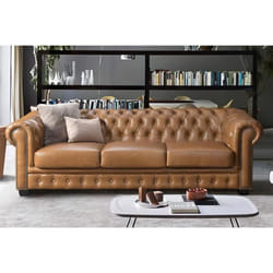 Canapé chesterfield 4 places BRENTON 100% cuir de buffle - Caramel vintage