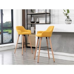 Tabouret de bar en tissu et pieds bois de hêtre - Jaune - ELEANA