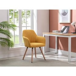 Chaise avec accoudoirs - Tissu et pieds bois de hêtre - Jaune - ELEANA