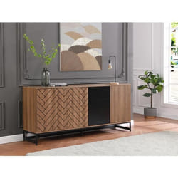 Buffet 3 portes et 3 tiroirs - MDF - Naturel et noir - CARATANA
