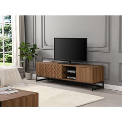 Meuble TV avec 3 portes et 2 niches - MDF - Naturel et noir - CARATANA