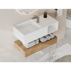 Plan vasque suspendu en solid surface avec niche - Blanc - L80 x l40 x H20 cm - GOYOKO