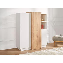 Buffet haut FRANCOLI - 3 portes et 2 niches - Blanc et chêne