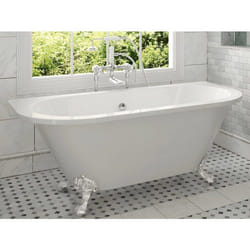 Vente-unique - Baignoire Semi-îlot Retro Avec Pieds D'Aigle - 154 L - 150 X 74 X 61 Cm - Blanche - Acrylique - Sparus