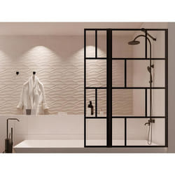 Pare baignoire noir mat au style industriel avec volet pivotant - 100 x 140 cm - OBELINI