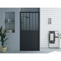 Porte de douche coulissante noir mat style atelier - 100 x 195 cm - URBANIK