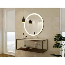 Miroir de salle de bain lumineux rond noir avec Leds - D. 80 cm - NUMEA