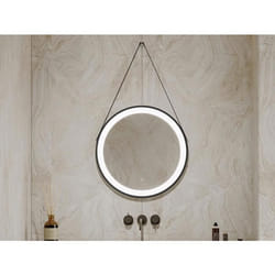 Miroir de salle de bain lumineux anti buée suspendu avec accroche et contour noir - 60 x 60 cm - BORJA