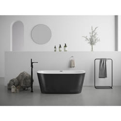 Baignoire semi îlot - 175L - 130 x 715 x 58 cm - Noir brillant - Acrylique - DIVINA