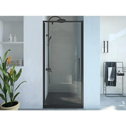 Porte de douche pivotante en métal noir mat au style industriel - 90 x 195 cm - TAMRI