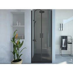 Porte de douche battante - 80 x 195 cm - Noir mat - Verre trempé - SARASOTA