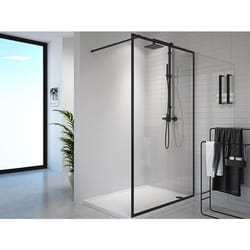 Paroi de douche à litalienne - 120 x 200 cm - Noir mat - Verre trempé - AMBERI