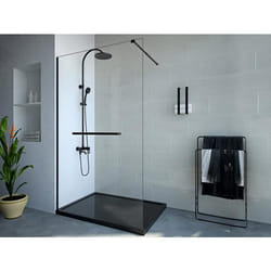 Paroi de douche à litalienne avec porte-serviette - 120 x 200 cm - Noir mat - Verre trempé - KRISTEN