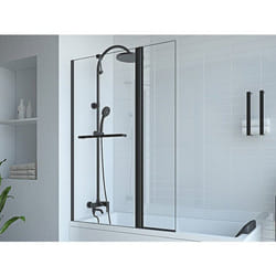Pare Baignoire Avec Porte-serviette Et Retour Pivotant Noir Mat - (70 + 30) X 140 Cm - Primael