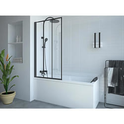 Pare-baignoire pivotant noir mat look atelier - 80 x 140 cm - DOLANA