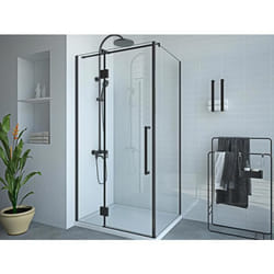 Paroi de douche fixe avec porte pivotante noir mat style industriel - 80 x 100 x 190 cm - PRINCETON