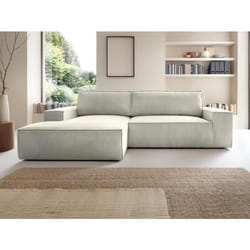 Canapé dangle gauche convertible en velours côtelé beige AMELIA