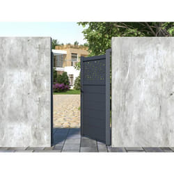 Portillon battant aluminium semi plein à motifs L103 x H166 cm anthracite - BAZIO