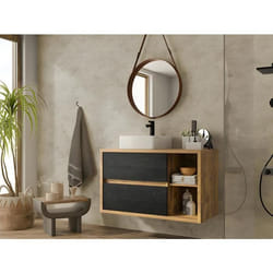 Meuble sous vasque suspendu coloris naturel et anthracite - 100 cm - TIKITIKI
