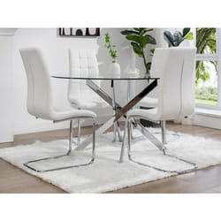 Table à manger ronde 4 personnes en verre trempé et métal chromé - Transparent - COSIMA
