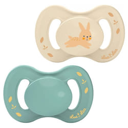 Luc et Léa Nature 2 Sucettes Anatomiques Téterelle Extra-Fine 0-6 Mois - Modèle : Beige Lapin et Bleu