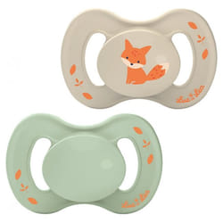 Luc et Léa Nature 2 Sucettes Anatomiques Téterelle Extra-Fine 18+ Mois - Modèle : Taupe Renard et Vert