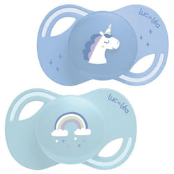 Luc et Léa Collection 2 Sucettes Anatomiques Téterelle Extra-Fine 18 Mois et + - Modèle : Licorne & Arc en Ciel