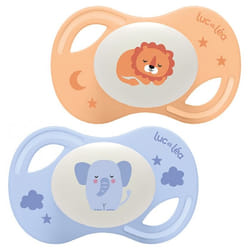 Luc et Léa Collection Nuit 2 Sucettes Anatomiques Téterelle Extra-Fine 18 Mois et + - Modèle : Éléphant et Lion