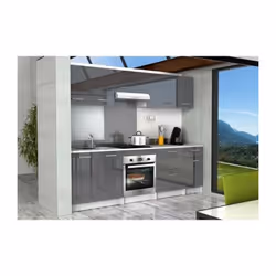 Caisson de cuisine - Gris haute brillance - Style et design contemporain - Structure en panneaux de particules - Dimensions : ...