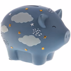 Tirelire cochon Louison En Résine Dimensions : Hauteur 9 cm - Largeur 12 cm - Profondeur 8 cm Bouchon en caoutchouc sous la t ...