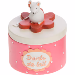 Petite boîte en résine à dents de lait rose souris posée sur une fleur Matière : Résine Dimensions de la partie boîte (hors s ...
